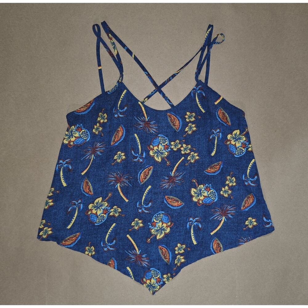 Freebird Tropical Print Tank Top Asymmetrical Hem Size Medium Sleeveless